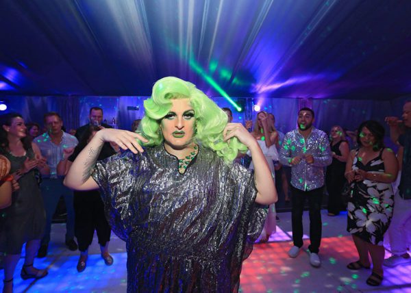 The stunning Tia Tyara drag queen performing at the silver disco party